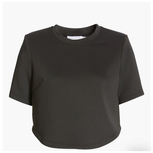 Good American | Black Strong Shoulder Scuba Crop Tee | Size 2 (Med) - Picture 1 of 11